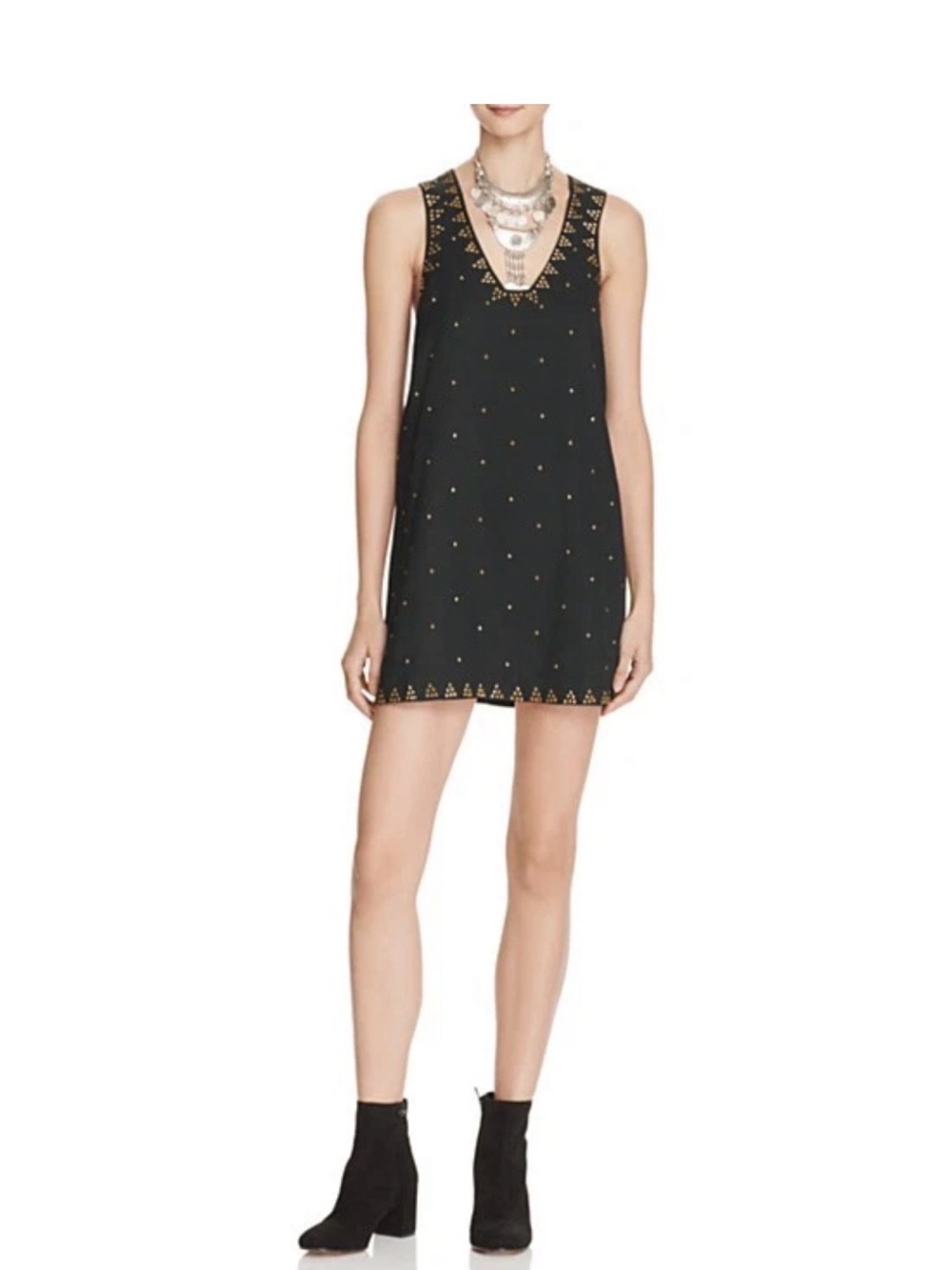 Free People Black Mini Dress with Gold Stud Detailing
